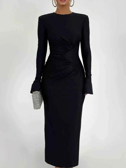 Ruched Long Sleeve Bodycon Maxi Dress