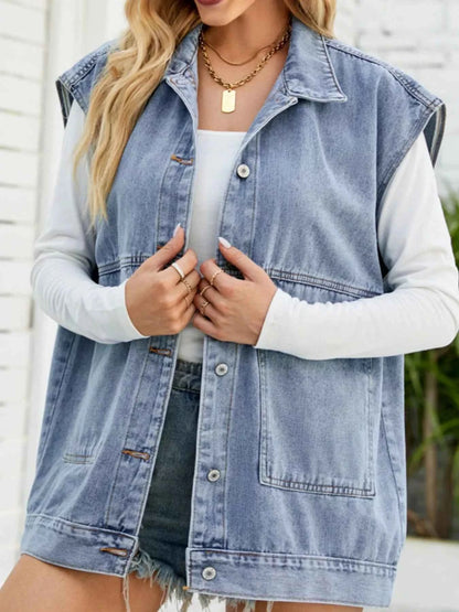 Sleeveless Button-Down Denim Jacket