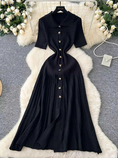 Button Front Short Sleeve Knit Dress