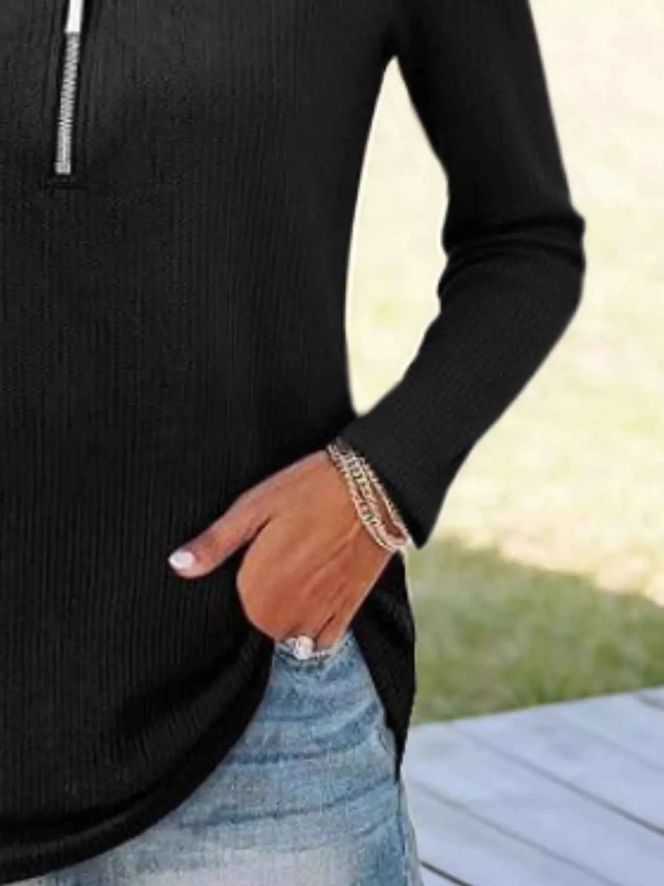 Half Zip Long Sleeve Knit Top