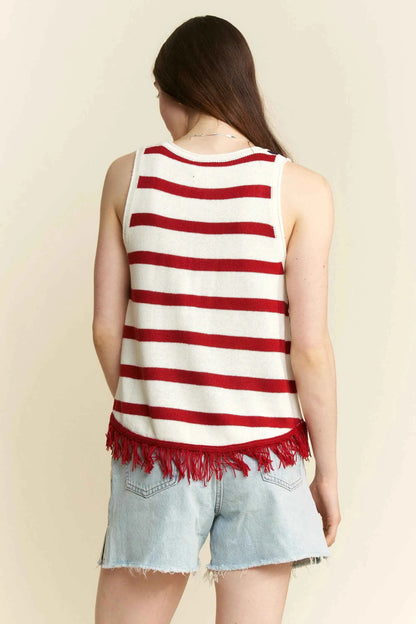 Jade By Jane Full Size American Flag Fringe Tank Top Plus Size