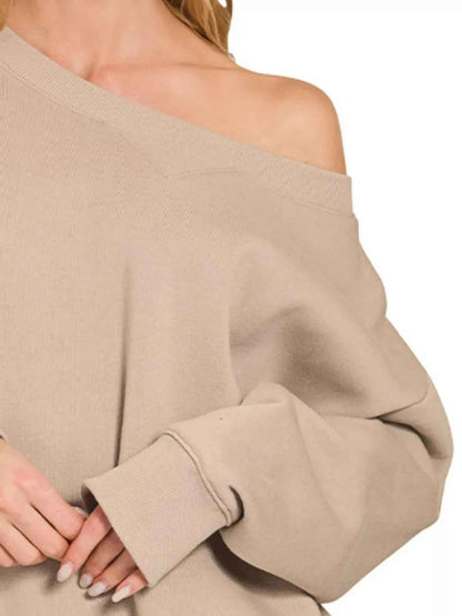 Zenana Fleece Boat Neck Sweatshirt and Shorts Set