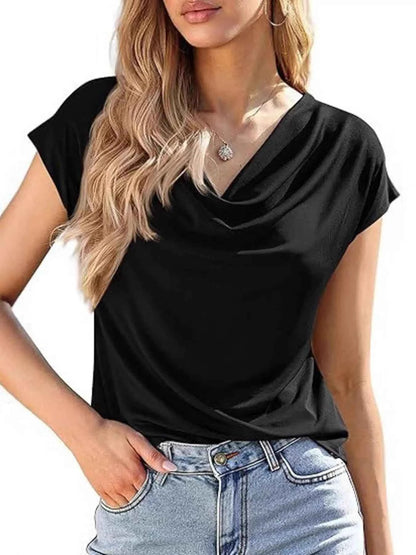 Cowl Neck Short Sleeve Blouse