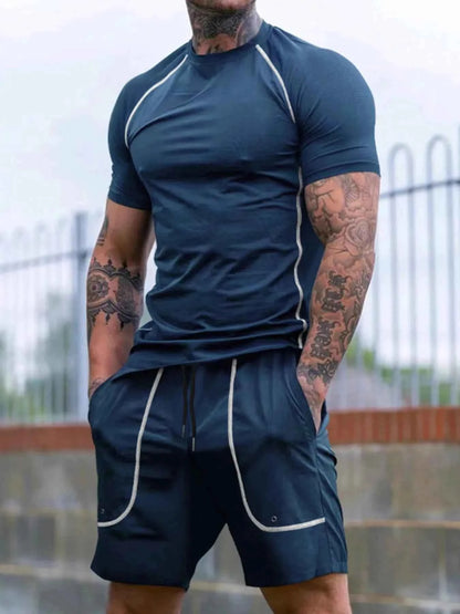 Men's Full Size Round Neck Short Sleeve T-Shirt and Shorts Set Plus Size