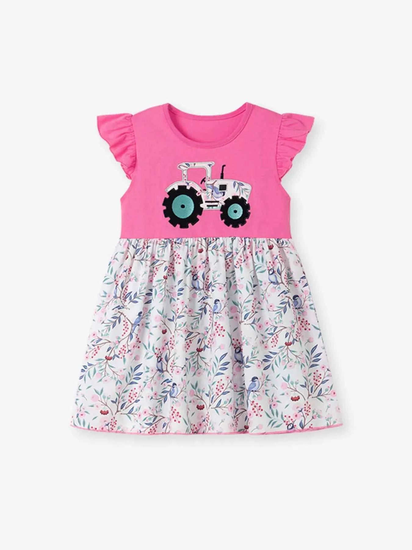 Children's Tractor Graphic Ruffle Sleeve Dress
