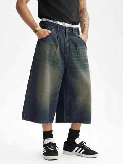 Men's Wide Leg Cropped Denim Jeans