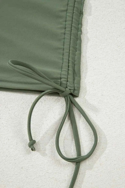 Drawstring Ruched Wide Straps Tankini Set
