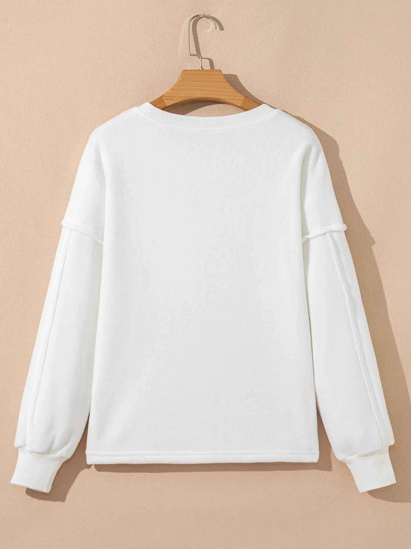 Exposed Seam Chest Pocket Knit Pullover Sweatshirt