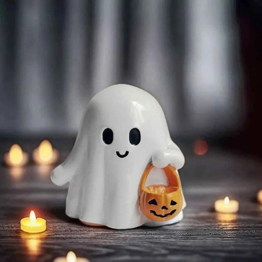 Halloween Ghost Ornament with Pumpkin Basket