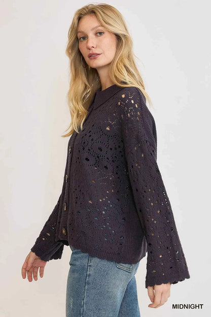 Umgee Hollow Out Button Down Cardigan