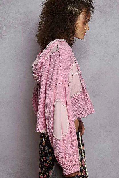 POL Raw Hem Cropped Hooded Jacket