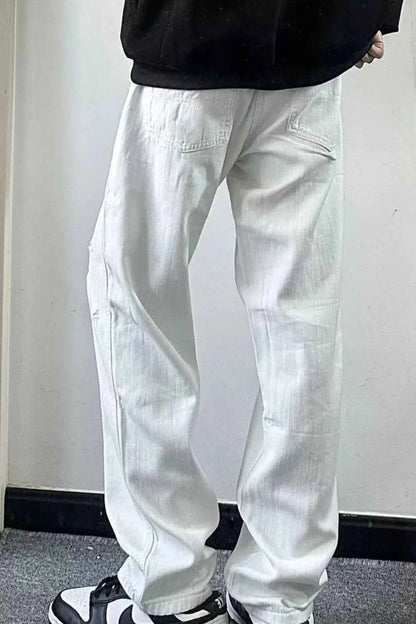 Men's Full Size Distressed Wash Wide Leg Jeans Plus Size