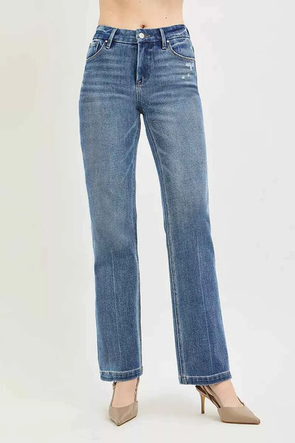 RISEN Tummy Control 4way Stretch Mid Rise Straight Crease Line