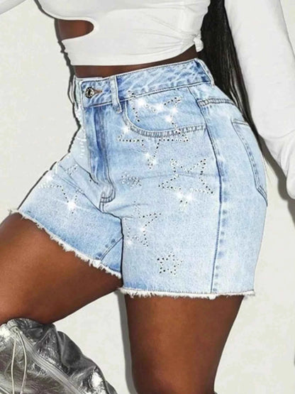 Star Raw Hem Denim Shorts