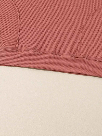 Drawstring V-Neck Waffle Knit Casual Hoodie