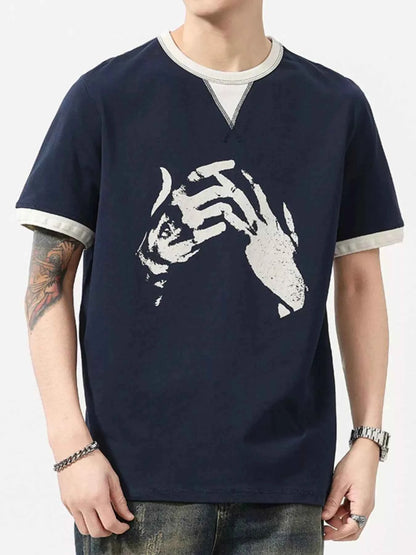 Men's Plus Size Two-Tone Short Sleeve Graphic T-Shirt
