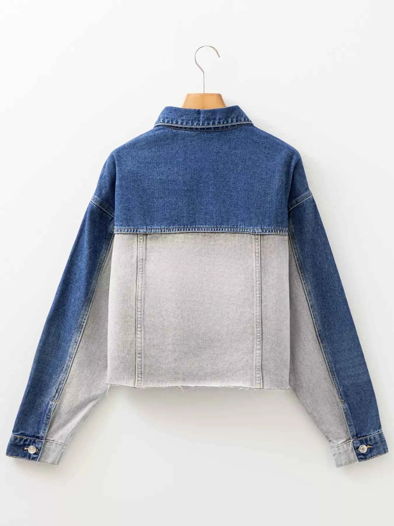 Color Block Patchwork Raw Hem Denim Jacket