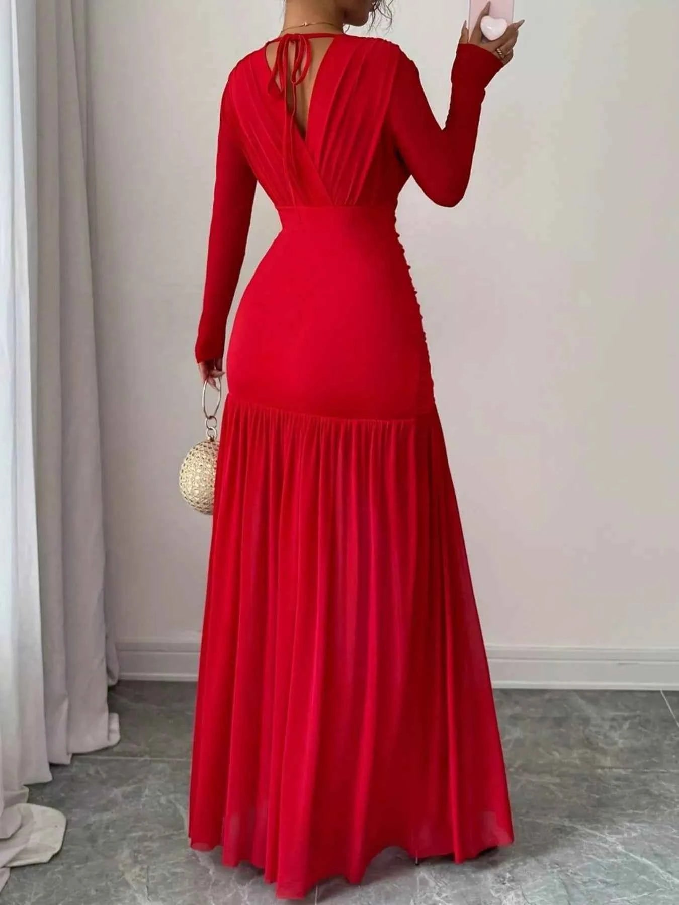 Ruched Surplice Long Sleeve Maxi Dress