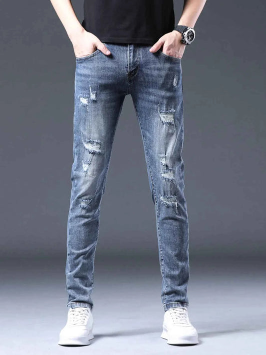Men's Distressed Slim Fit Ripped Jeans