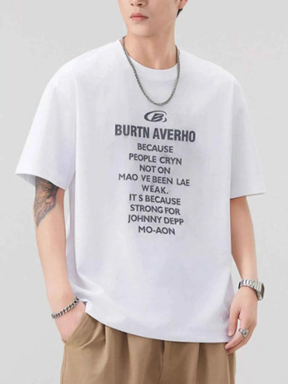 Men's Plus Size Letter Round Neck Short Sleeve T-Shirt