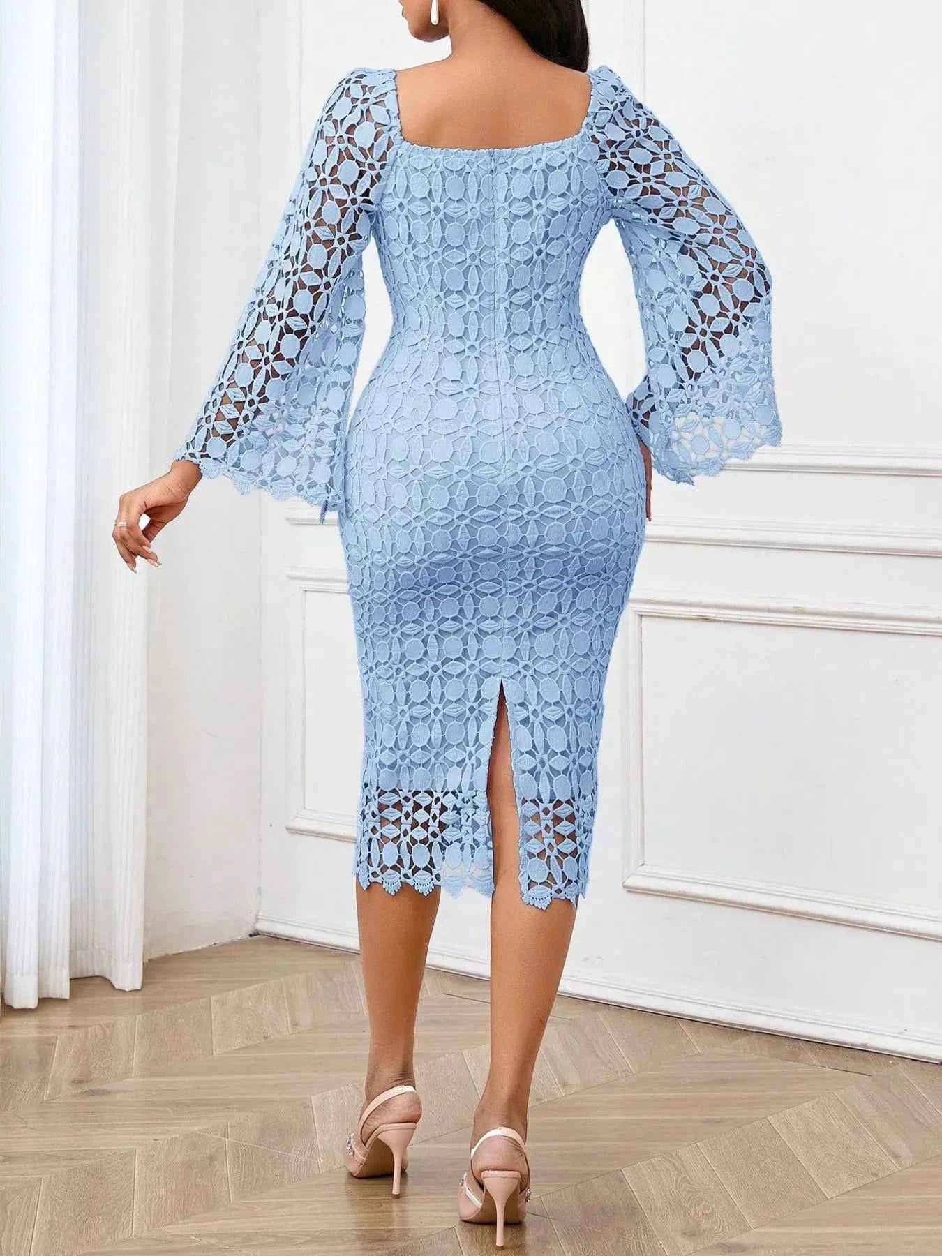 Lace Square Neck Midi Dress