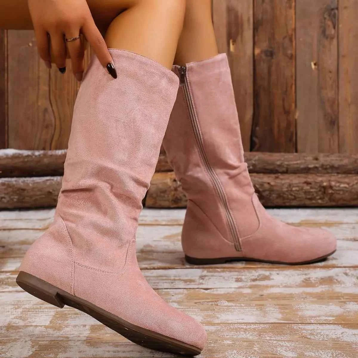 Round Toe Side Zip Boots