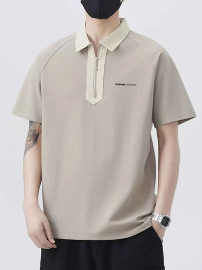 Men's Plus Size Quarter Zip Short Sleeve Polo