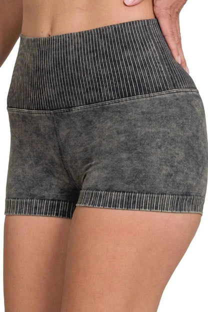Zenana Washed Seamless High Waisted Shorts