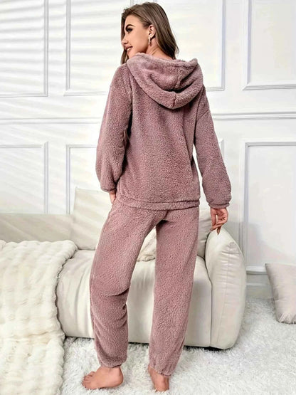 Kangaroo Pocket Long Sleeve Hoodie and Pants Lounge Set