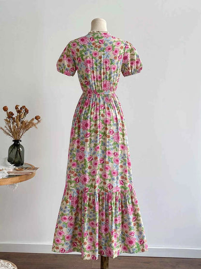 Floral Print V-Neck Puff Sleeve Dress