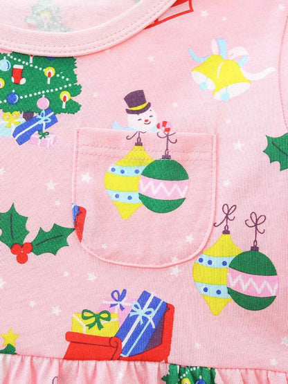 Children's Christmas Print Long Sleeve Casual Dress
