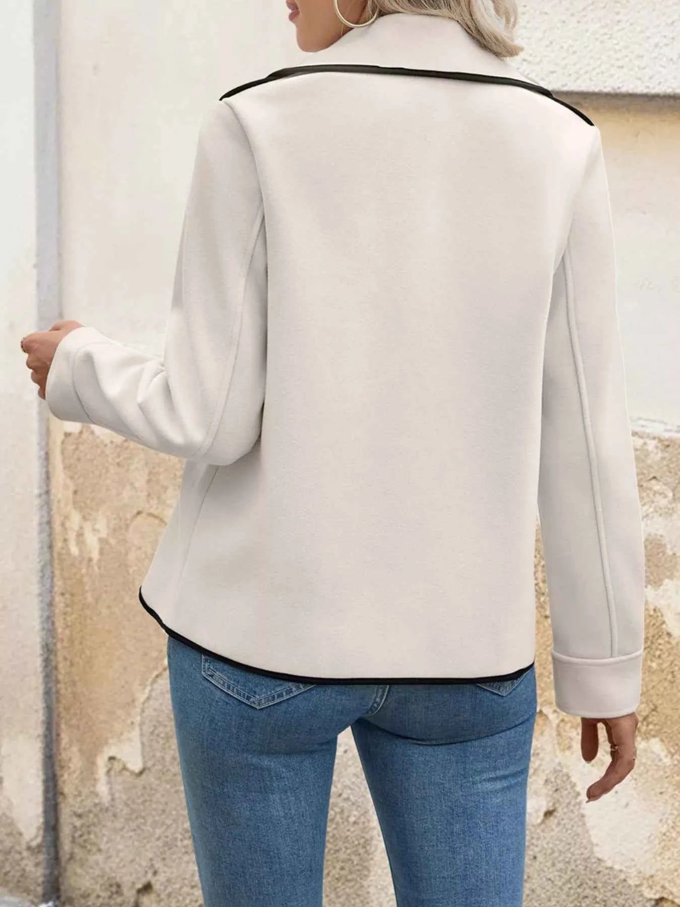 Contrast Trim Double-Breasted Jacket