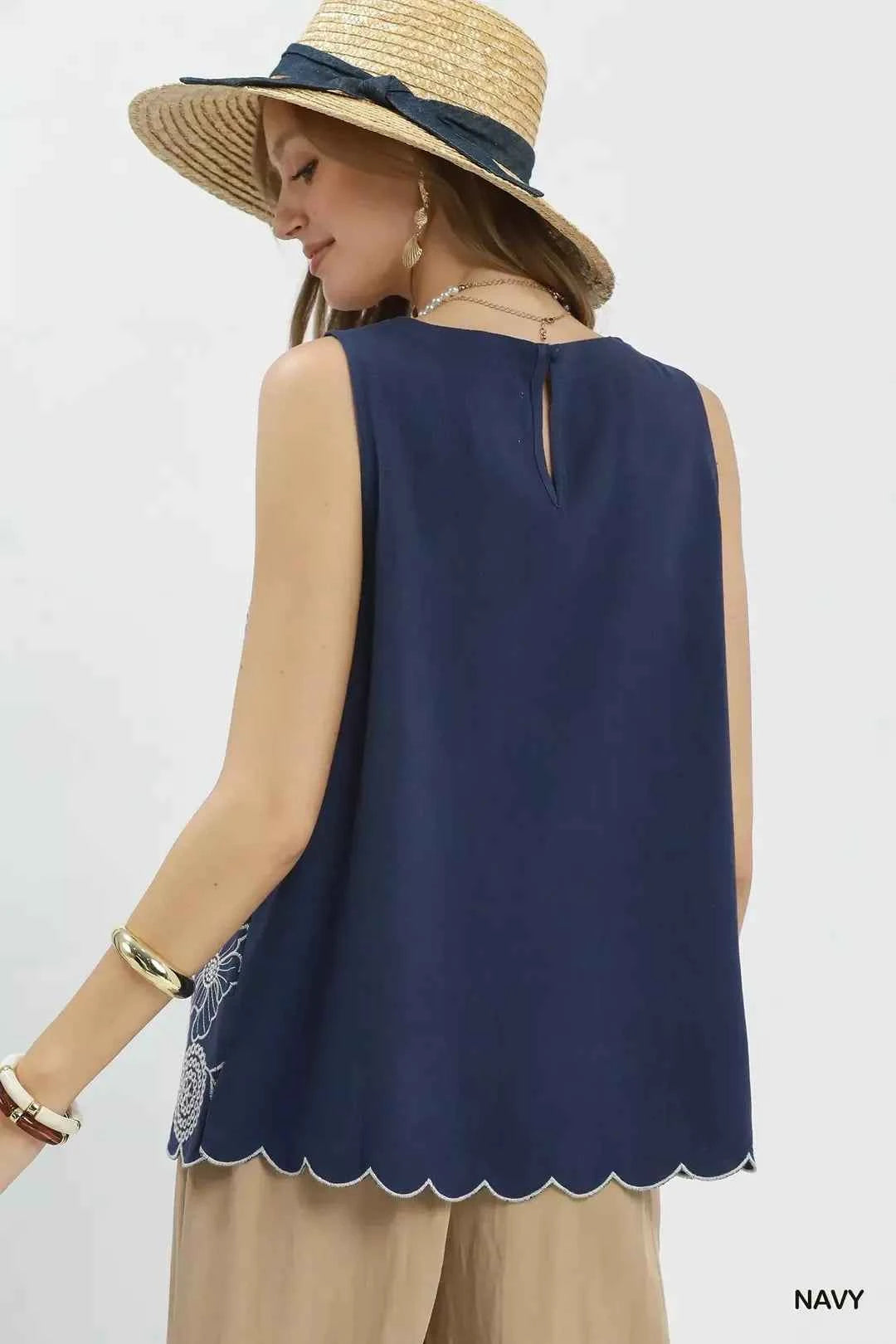 Umgee Floral Embroidered Sleeveless Top