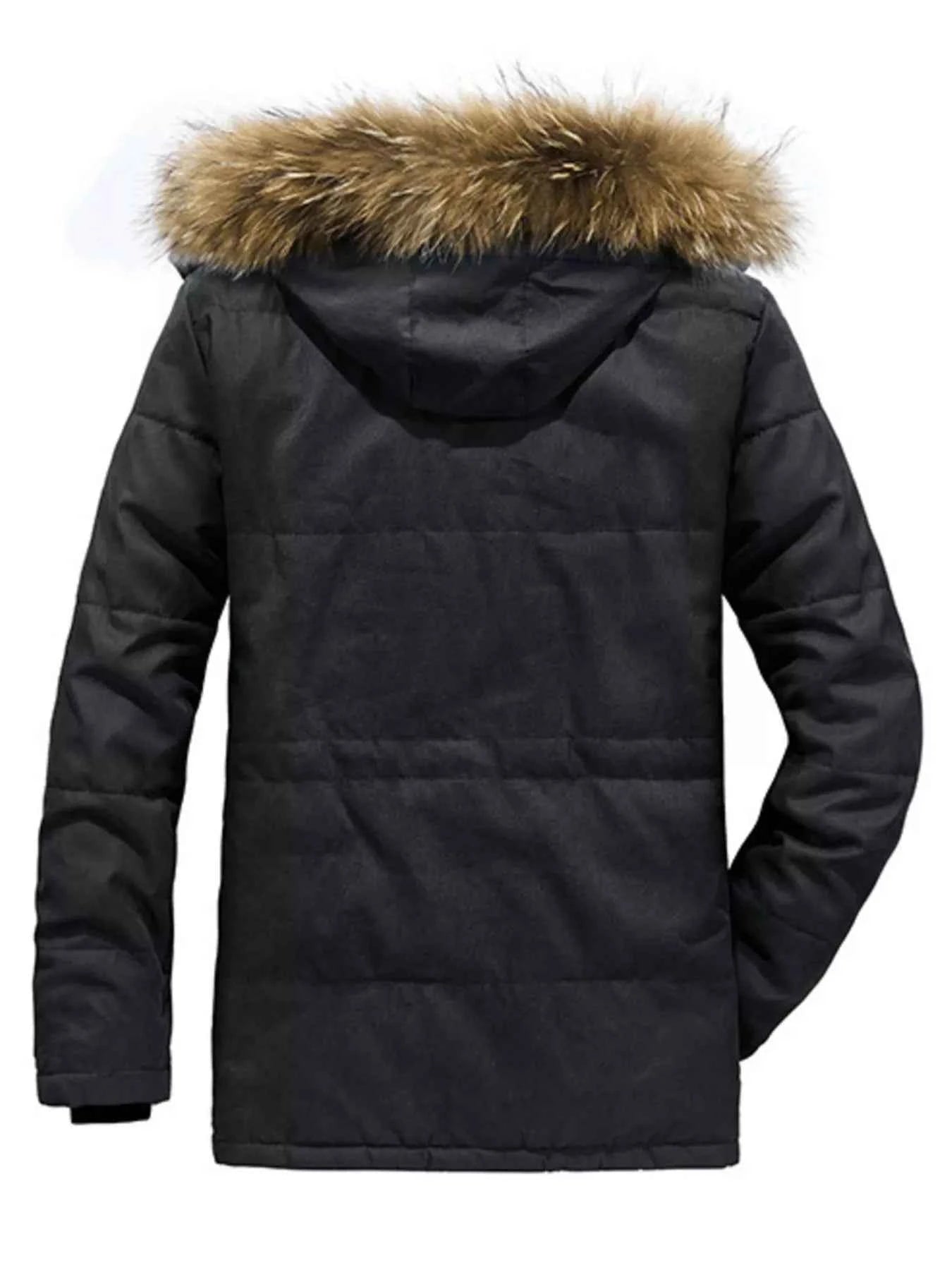 Men's Plus Size Zip Up Long Sleeve Puffer Coat with Faux Fur Hood
