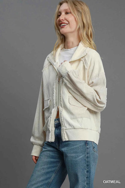 Umgee Two-Way Jacquard Zip-Up Jacket