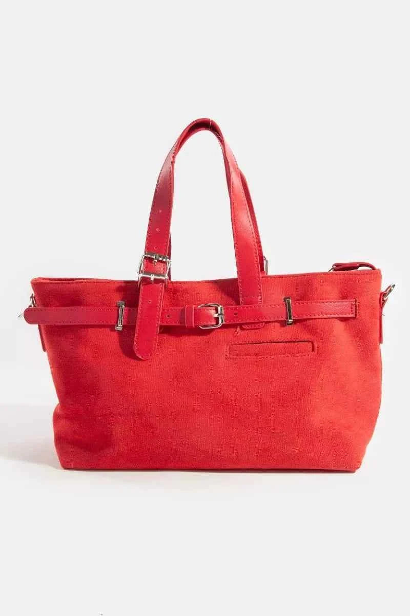 Fame Faux Leather Buckle Strap Detail Tote Bag