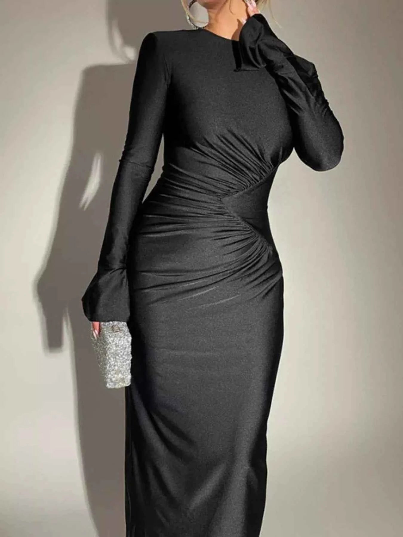 Ruched Long Sleeve Bodycon Maxi Dress