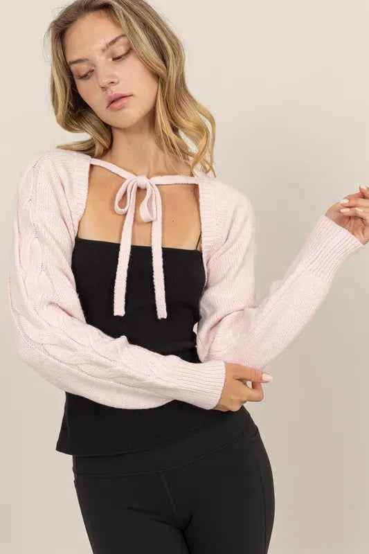 HYFVE Cable-Knit Tie-Front Shrug