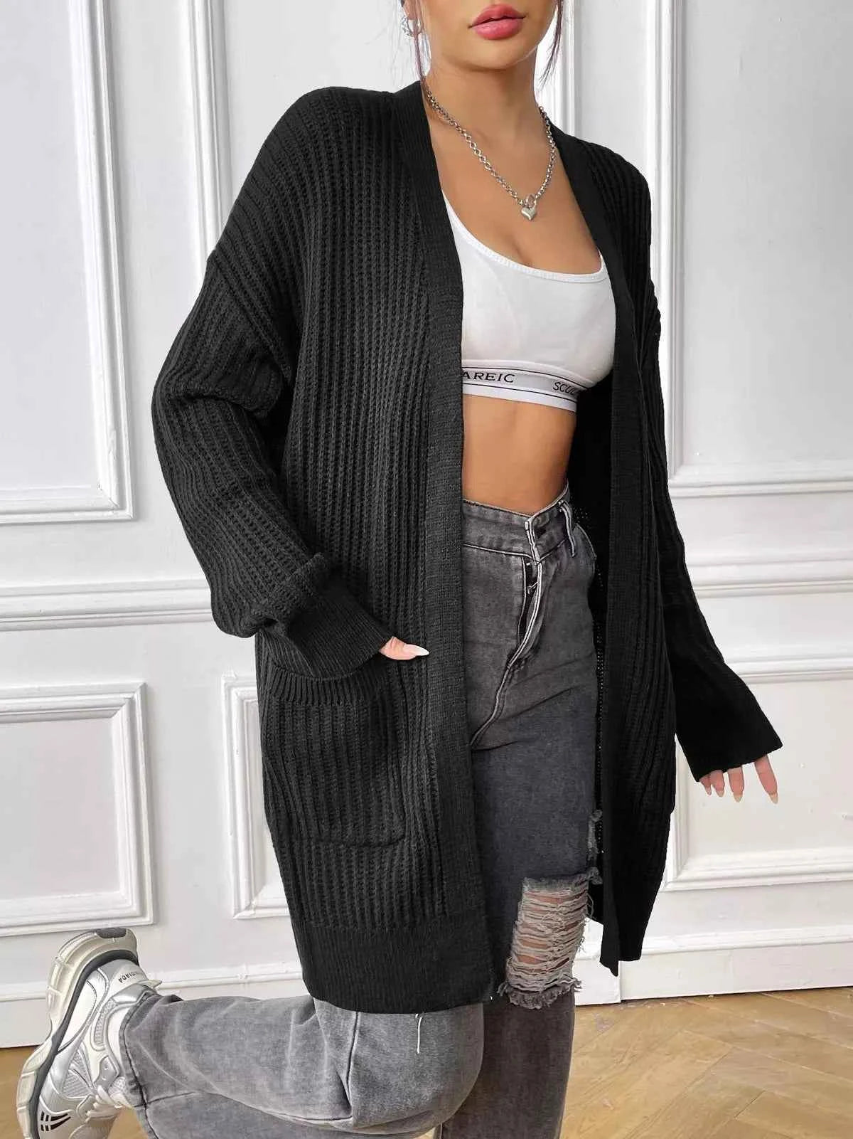 Open Front Drop Shoulder Cardigan