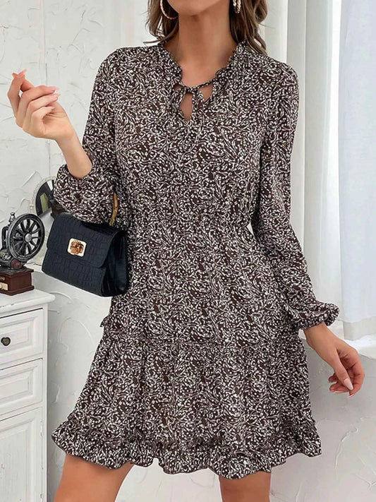 Ruffle Hem Tie Neck Mini Dress