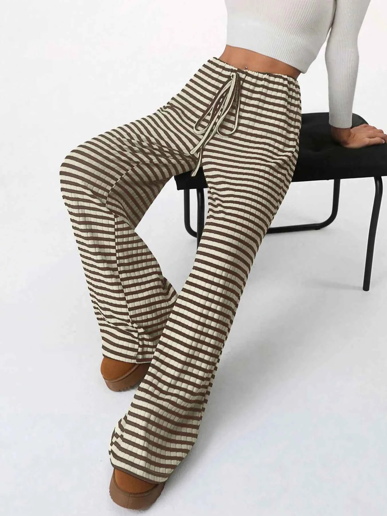 Striped Wide Leg Drawstring Pants