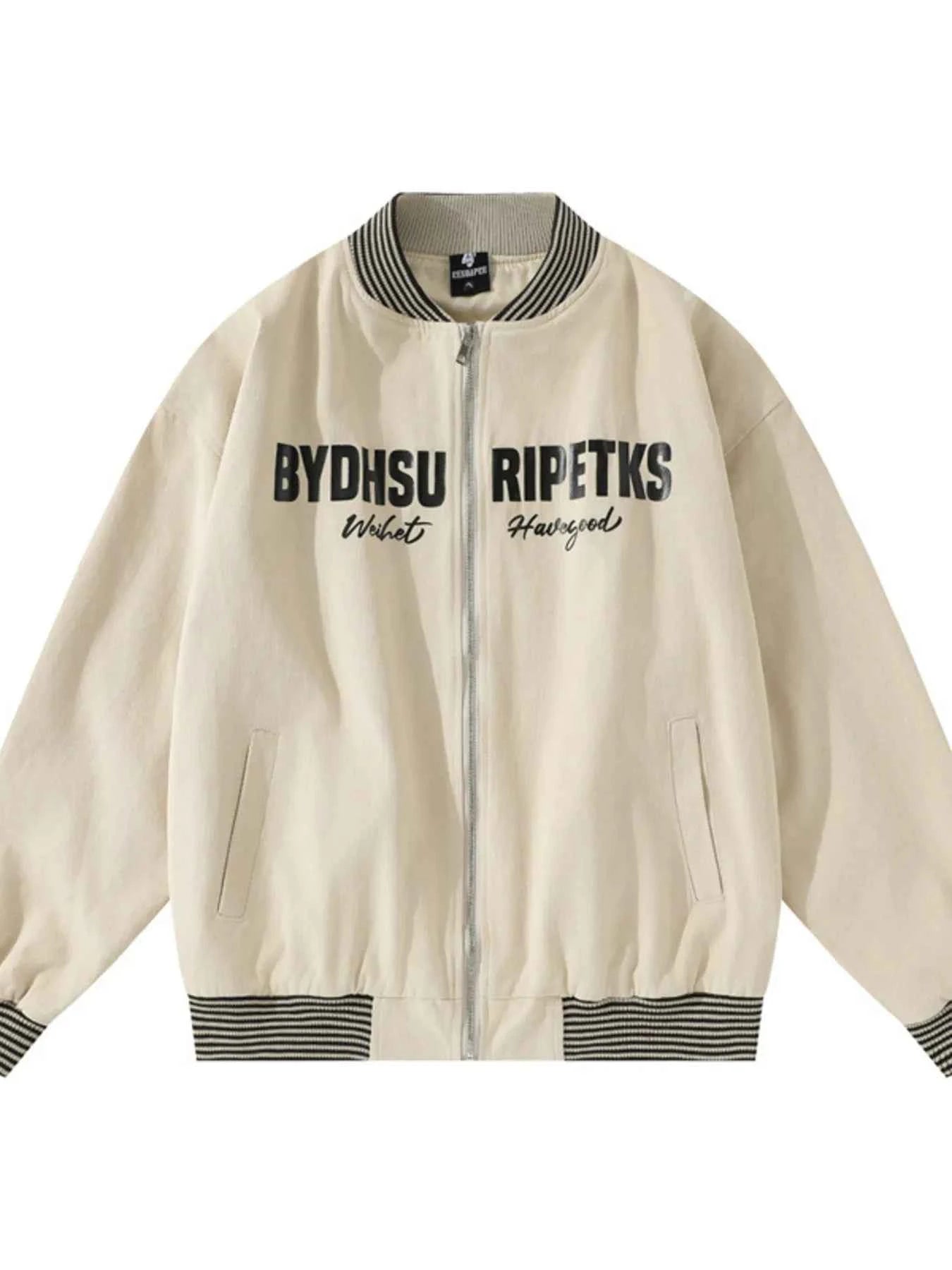 Men's Striped Hem Zip Up Jacket