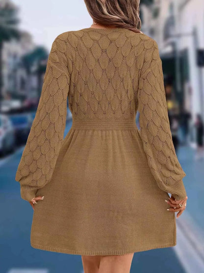 V-Neck Long Sleeve Sweater Dress