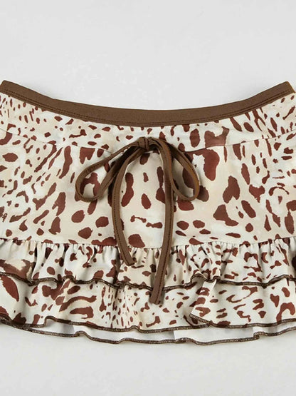 Leopard Print Strapless Top and Skirt Two-Piece Set