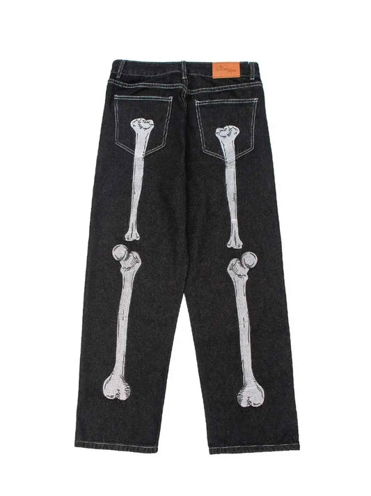 Men's Skeleton Embroidered Straight Leg Jeans
