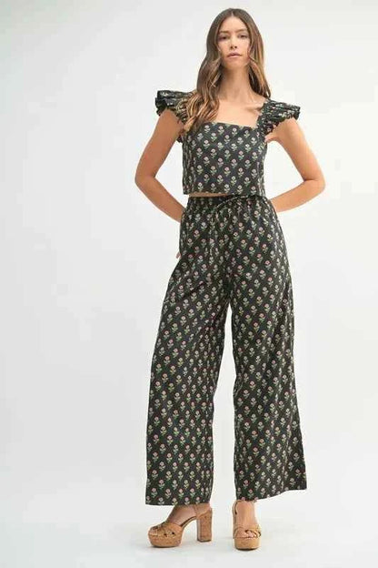MABLE Floral Print Ruffle Top and Pants Set