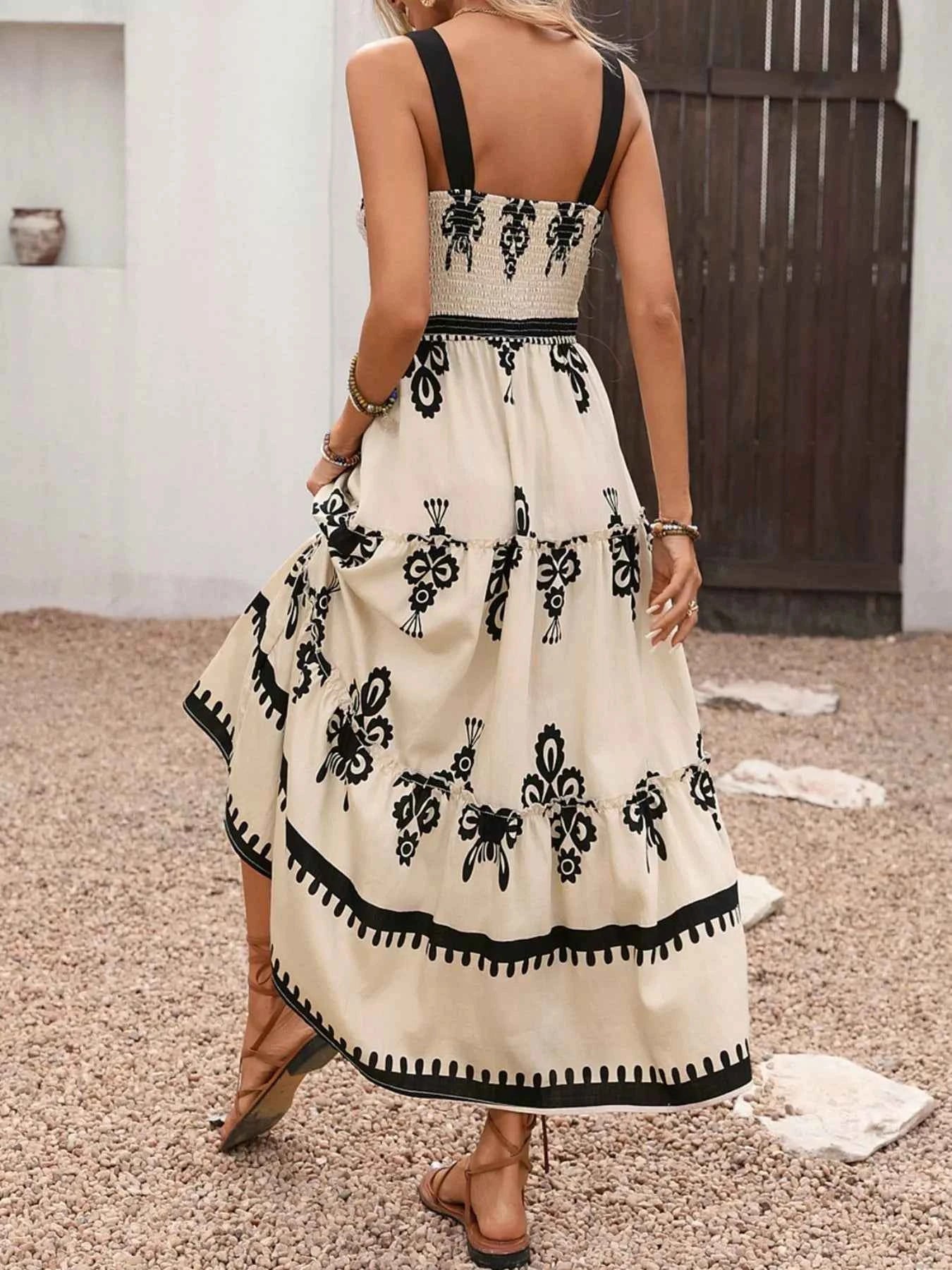 Smocked Wide Strap Tiered Dress