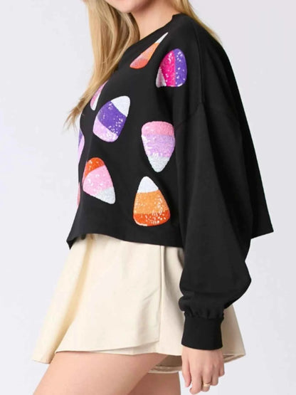 Halloween Candy Sequin Long-Sleeve Sweatshirt