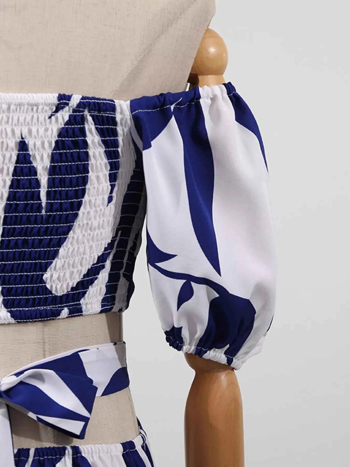 Off-Shoulder Cutout Leaf Print Maxi Dress