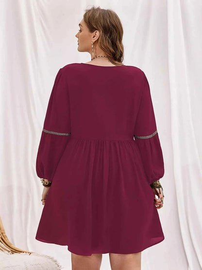 Plus Size Notched Balloon Sleeve Mini Dress